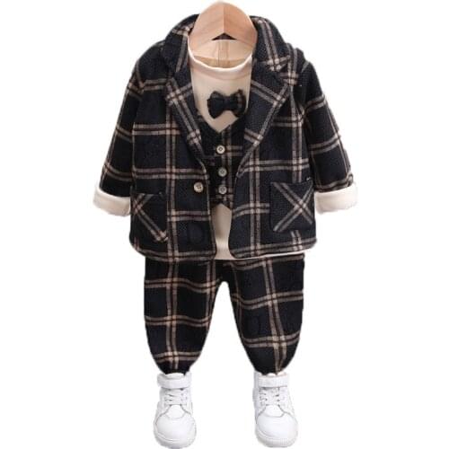 Autumn Winter Children Gentleman Clothing Sets Baby Boys Girls Thick Coat T Shirt Pants New Toddler Formal Clothes Kids Costume