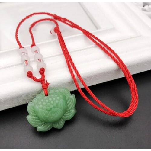 Vivid Hand-carved Lotus Flower Natural Pure White Imitated Jadeite Pendant Necklace Accessories