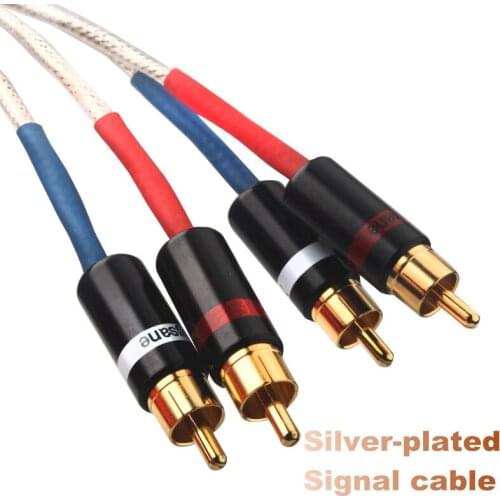Pair Audiophile PTFE Encrypted Silver-plated Shielded 2RCA-2RCA Plug Silver-plated Signal Male To Male Rca To Rca Cable
