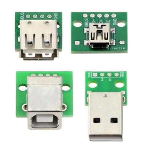 Micro Mini USB USB A Male USB 2.0 A Female USB B Connector Interface to 2.54mm DIP PCB Converter Adapter Breakout Board