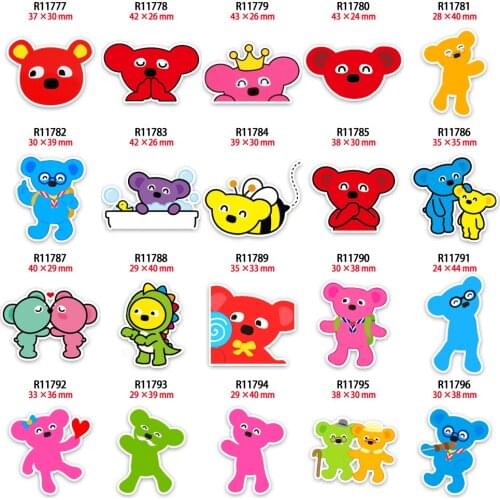 Planar Resin Cute Bear Cartoon Printed Colorful Animal Acrylic Cabochon For DIY Holiday Decoration Crafts Accessories