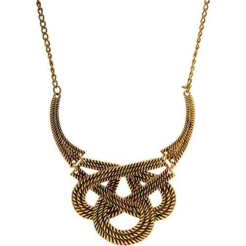 Vintage Golden Silver Plated Metallic Interweaved Rope Band Hollow Bull Head Pendant Necklace for Women
