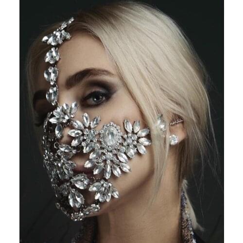 Sakuralov European and American masquerade shiny rhinestone mask holiday party nightclub fashion accessories exaggerated persona
