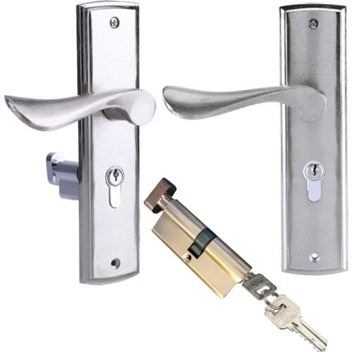 Silver Aluminum Durable Door Handle Lock Cylinder Front Back Lever Latch Many Kinds Of Interior Doors Home Security With Keys