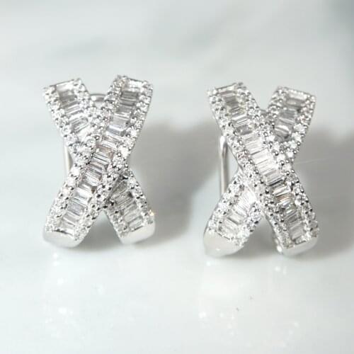 Charm Across Lab diamond cz Stud Earring 925 Sterling Silver Engagement Wedding Earrings for women Bridal Gemstone Party Jewelry