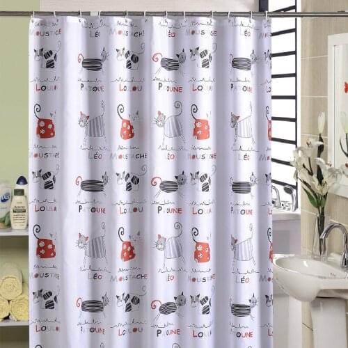 Cartoon Cat Pattern Shower Curtains Waterproof Polyester Cloth Shower Curtains with Hooks Cute Bathroom Curtains