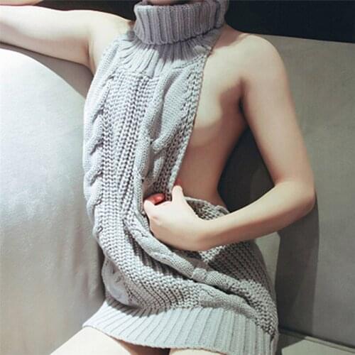 Fashion New Turtleneck Sleeveless Long Virgin Killer Sweater Japanes Knitted Sexy backless Women Sweaters And Pullovers