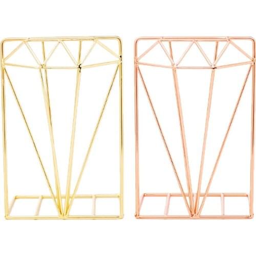 Creative Diamond Shaped Metal Bookends Desk Organizer Book Support Stand Storage Holder Shelf