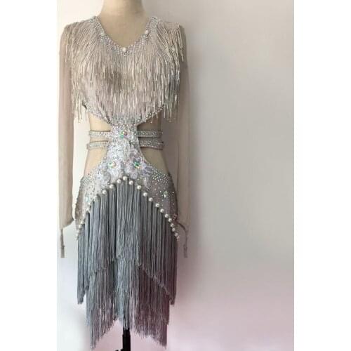 Standard Latin Dance Skirt 2021 Women Long Sleeve Rumba Dancing Dress Advanced Customization Samba Latin Competition Dance Skirt