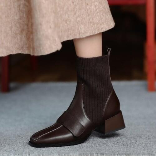 Ankle Boots For Women Square Toe Fashion Shoes Plush Warm Winter Short Boots Zipper Square Heels Comfortable Lady Shoespo