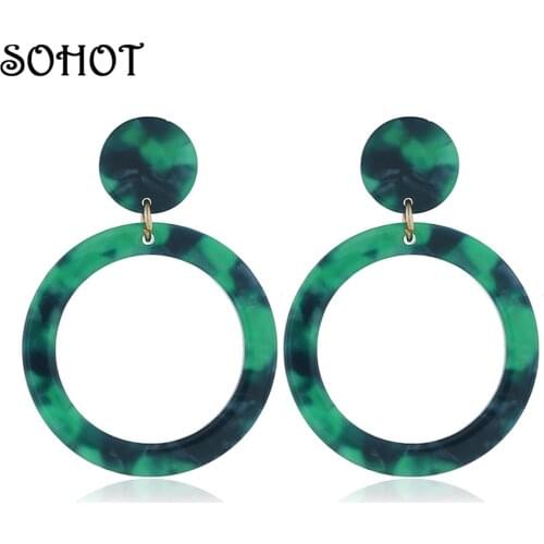 SOHOT Boho Style Double Round Women Hoop Earrings Trendy Acetic Acid Tortoiseshell Vintage Resin Acrylic Marble Texture Jewelry
