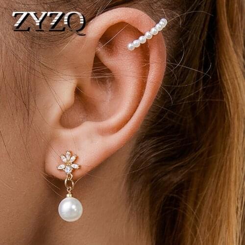ZYZQ French Imitation Pearl Ear Clip Exquisite Zircon Earrings Sweet Temperament Non-pierced Ear Bone Clip Female Jewelry Gifts