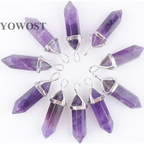 10Pcs Bullet Shape Natural Stone Pendant Real Purple Crystal Men Women Chakra Gem Stones Pendants Summer Jewelry Gift QN3039