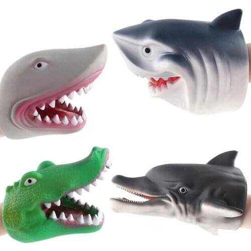 13-17CM Animal Figure Hand Puppet Kids Toys Halloween Goods Lion Tiger Donkey Elephant Bear Bull Dog Shark Model Christmas Gifts