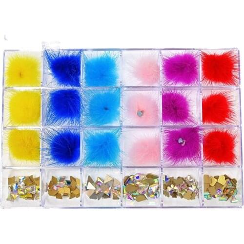18pcs Pompoms(6colors) + 150pcs Rhinestones(25pcs/Style) Nail Art Decors Magnet Puffy Hairball Polish Manicure Jewelry Charm #31
