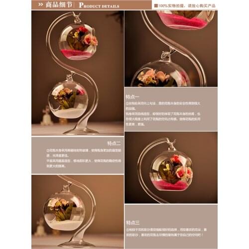2Set Hanging Glass Ball Flower Vases Hydroponic Terrarium With S Stand Decor