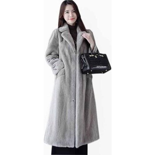 2020 Quality Autumn Winter Faux Mink Fur Coat Women Furry Loose Jacket Add Cotton Thick Warm Imitation Fur Long Outwear KW313