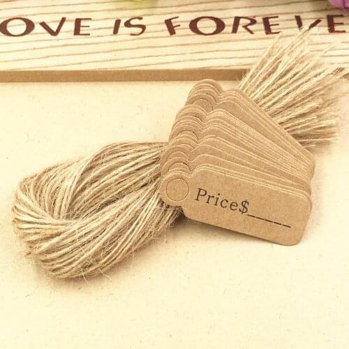 400PCS 4.5*1.5 cm Kraft Paper "price" Printing Hang Tags+400 PCS Hemp Strings Blank Product Price Tag Label