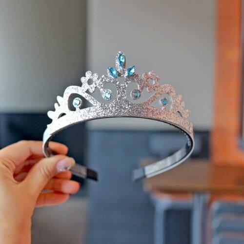 5pcs Crystal Blue Diamond Princess Crown Plastic Silver Glitter Headbands Girls Cosplay Party Headdress Kids Head Accessories