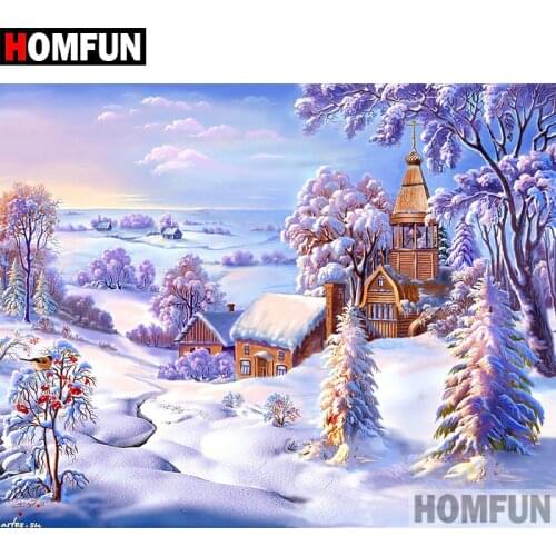 HOMFUN Full Square/Round Drill 5D DIY Diamond Painting "Snow house" Embroidery Cross Stitch 5D Home Decor Gift A09521