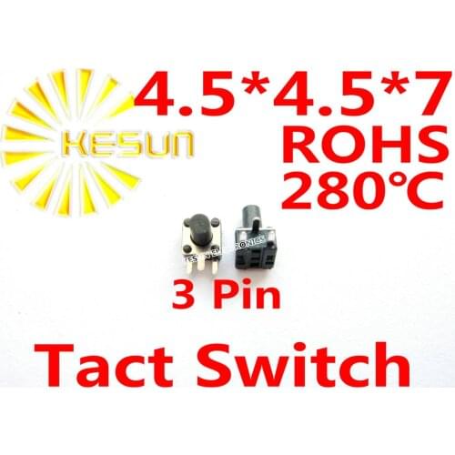 FREE SHIPPING 100PCS SMT 4.5X4.5X7MM 3 Pin Tactile Tact Push Button Micro Switch Momentary ROHS
