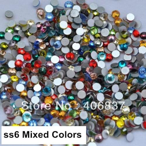 Free Shipping! 1440pcs/Lot, ss6 (1.9-2.1mm) Mixed Colors Flat Back Non Hotfix Nail Art Crystals