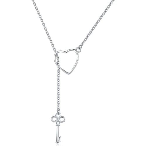 Hot Sale 925 Sterling Silver Heart Key Pendant Necklace Woman Luxury Jewelry for Fashion Wedding Girl Birthday Gift