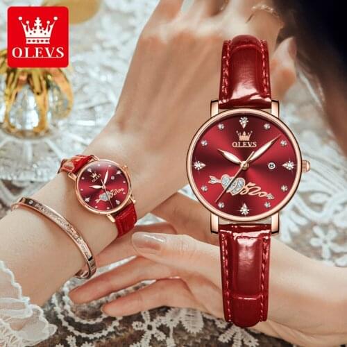 OLEVS Women Watch Top Brand Quartz Wristwatch Waterproof Leather Strap Fashion Date Clock Reloj Mujer New Romantic Girl Gift