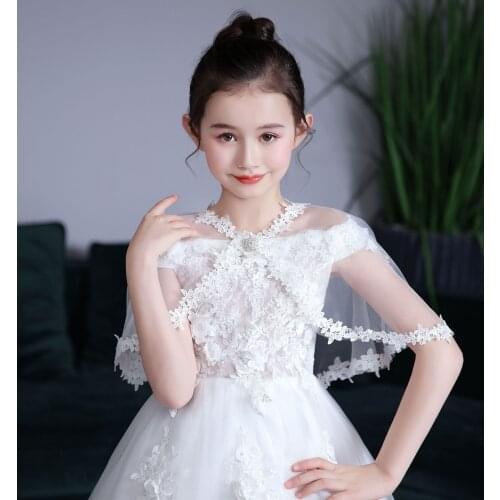 Kids Girls White Red Tulle Mesh Wraps Lace Children Bolero Short Wedding Jacket Summer Shawls Lace Cape Cover Up Over Shoulders