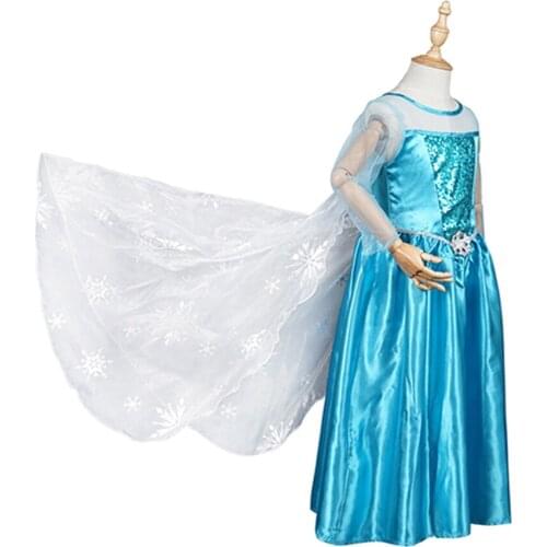 Eraspooky Ice Snow Story Princess Cosplay Elsa Dress Halloween Costume For Kids Girls Snow Queen Christmas Party Fancy Dress
