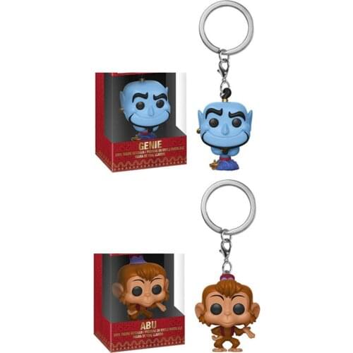 FUNKO FUNKO Disney Cartoon Pocket Keychain Aladdin & Genie Abu Vinyl Action Figures Collection Model Toys For Children Gift POP