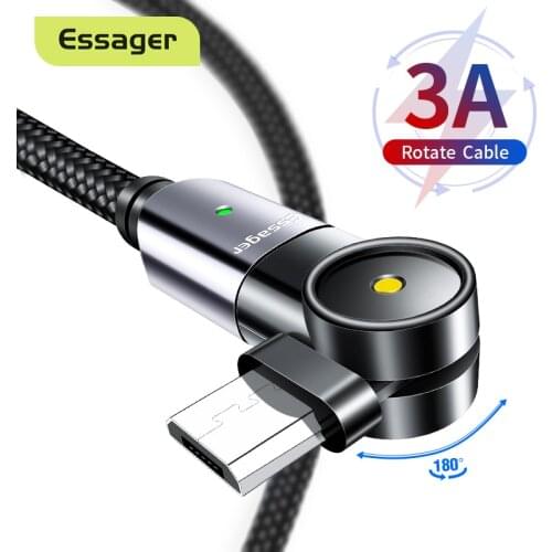 Essager 180 Rotate Micro USB Cable 3A Fast Charging Cable For Samsung Xiaomi Microusb Cable Android Mobile Phone Data Wire Cord