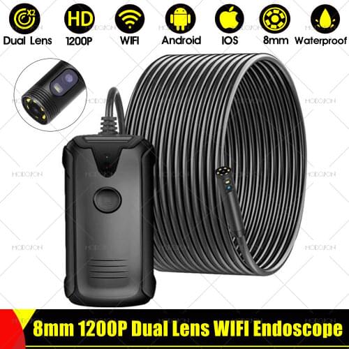 8mm 5.0MP 1200P Dual Lens WIFI Endoscope Camera Car Pipeline Inspection Borescope HD Endoscope For iOS iphone Android Windows