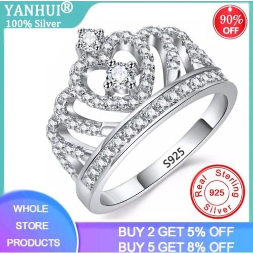 With Certificate 925 Solid Silver Rings Crystal Heart Rings Womens Crown Zircon Ring Jewelry Womens Engagement Party Wholesale