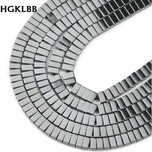 HGKLBB Cuboid shape Black Hematite Natural Stone 2x4mm rectangular spacer Loose beads For Jewelry making bracelets necklace DIY