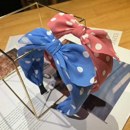 Student Cute Dot Bow Headband Hairband Hair Accessories Summer Beach Rabbit Ears Bowknot Dot Headband Hair Hoop Turban Wholesale