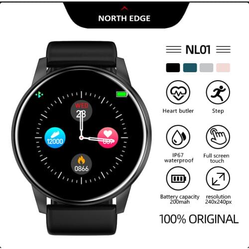 NORTH EDGE Men Smart Rate Real-Time Weather Forecase Activity Tracker Heart Rate Monitor Sports Women Smartwatch For Android IOS