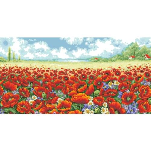 Poppy Flower Sea 109-60 cross stitch kits single color simple aida fabric white canvas cotton thread embroidery
