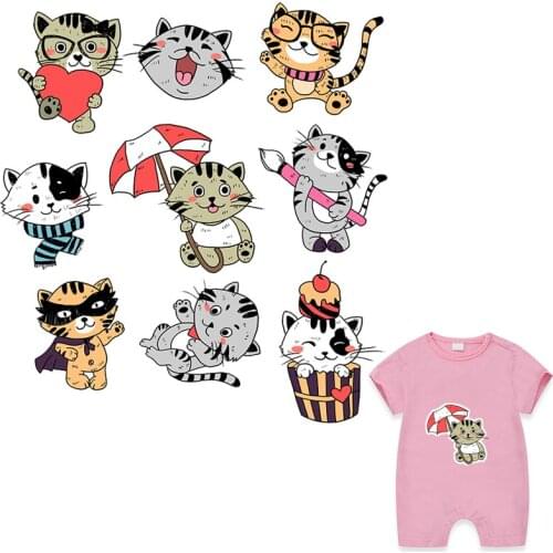 Cat Set Heat Transfer Print On T-Shirt New Clothes Decoration Diy Accessory Washable Clothing Badges Patchescartoon Style