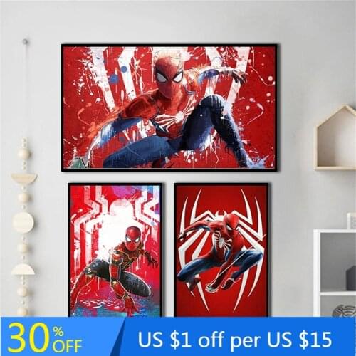 Marvel Spiderman Canvas Painting Spider logo Posters Prints Comic on Wall Red Classic Art for Living Room Home Cuadros Decor