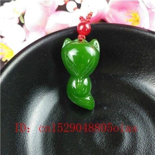 Natural Green Chinese Jade Fox Pendant Necklace Fashion Accessories Charm Jewelry Carved Amulet Gifts for Women Her