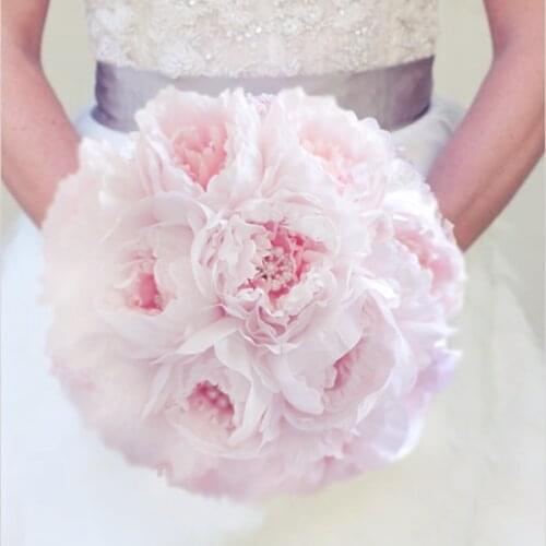 New Simple style bridal pink bouquet peony brooch pearl wedding bouquet, Elegant soft pale pink wedding peonies bouquets decor