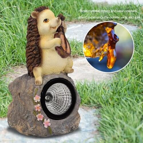 Adorable Solar Power Garden Statue Light Art Lawn Decor Ornaments Hedgehog Sculpture for Patio Balcony Porch