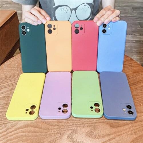 Ottwn Solid Color Camera Protection Phone Case For iPhone 11 12 Pro Max Mini X XR XS Max 7 8 Plus SE 2020 Soft TPU Silicon Coque
