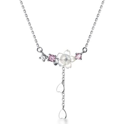 Bohemia Design Shell Flower Tassel Neck Necklace for Women Clear CZ Paved 925 Sterling Silver Jewelry Fine Accessories