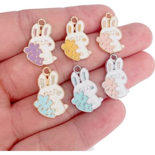 Peixin 10Pcs 21x14MM Cute Enamel Rabbit Alloy Pendant for DIY Bracelet Necklace Earrings Jewelry Making Accessories Wholesale