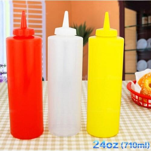 Plastic Squeeze Bottle Food Grade Plastic Ketchup Mustard Mayo Sauces Olive Oil Bottles Kitchen Gadgets BBQ Tools 8OZ/12OZ/24OZ