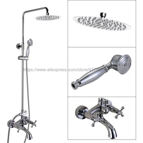 Polished Chrome Dual Handle Rainfall 8 " Showerhead Wall Mounted Bath Shower with Handshower Swive Tub Spout Ncy356