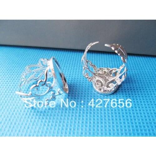10pcs Silver Plated Base Setting Tray Hollow Flower Blank Rings,fit Oval 13mmx18mm Cameo Cabochon,DIY Accessory Jewelry Making