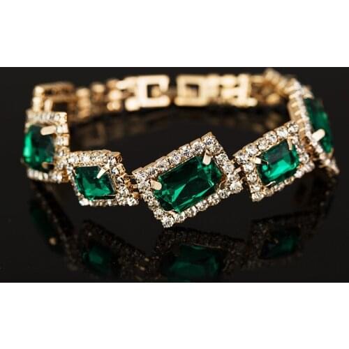 Luxury Crystal Bracelets For Women Gold color Green Zircon Bracelets & Bangles Femme Bridal Wedding Jewelry